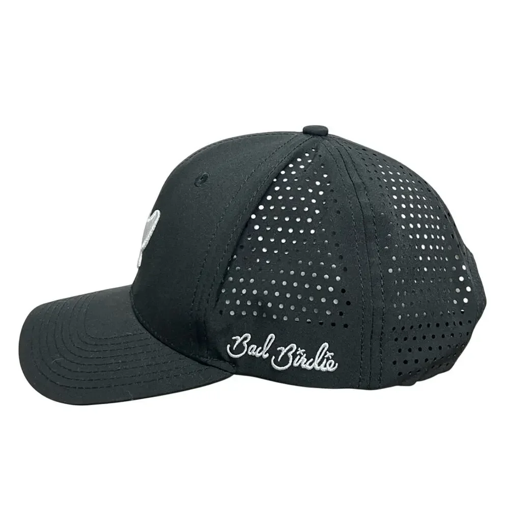 Bad Birdie Golf Hat, Black Cap & White Logo, Vented Mesh, Snapback ⛳
